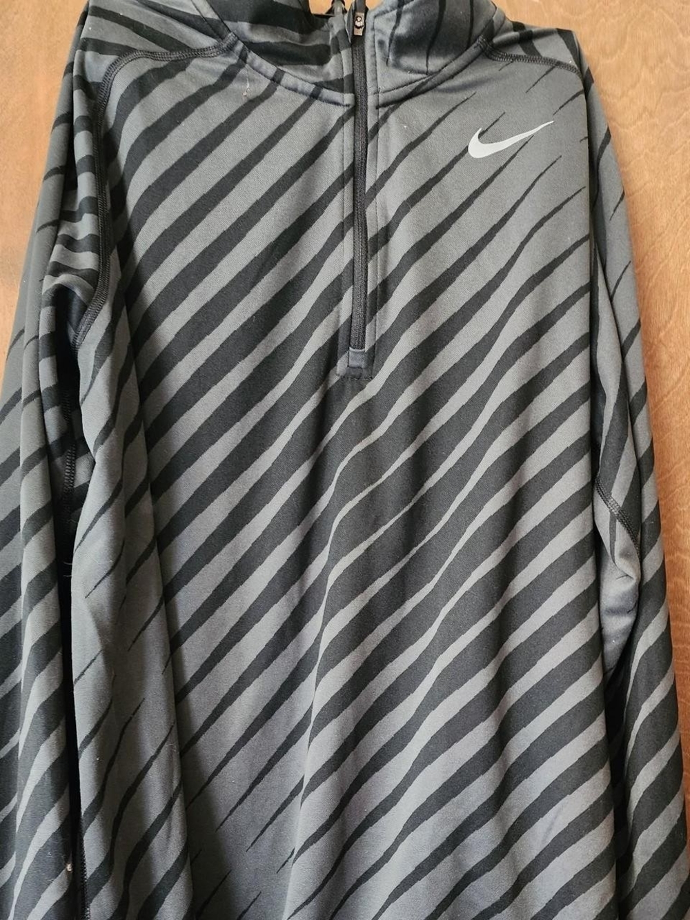 Nike Black & Gray Diagonal-Striped Quarter-Zip Performance Jacket